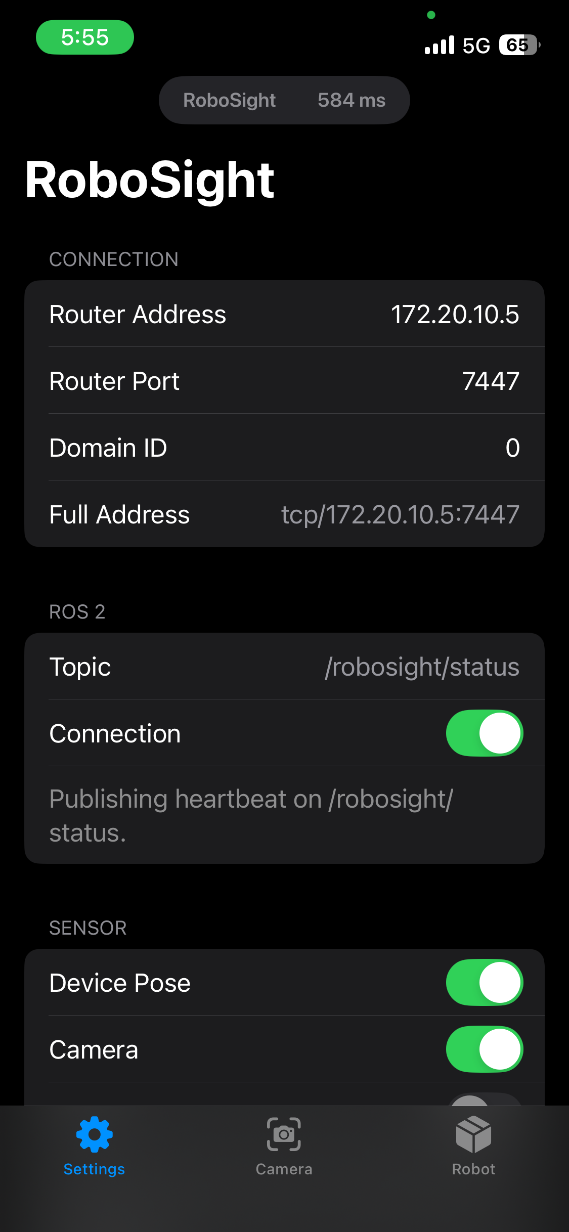 RoboSight start page